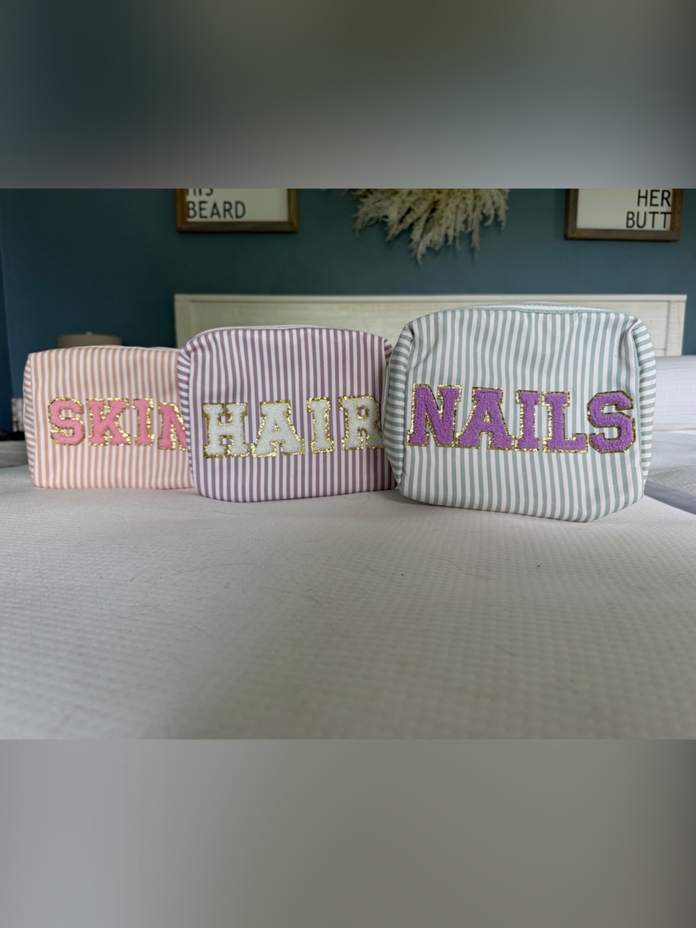 Personalized Striped Cosmetic Bags